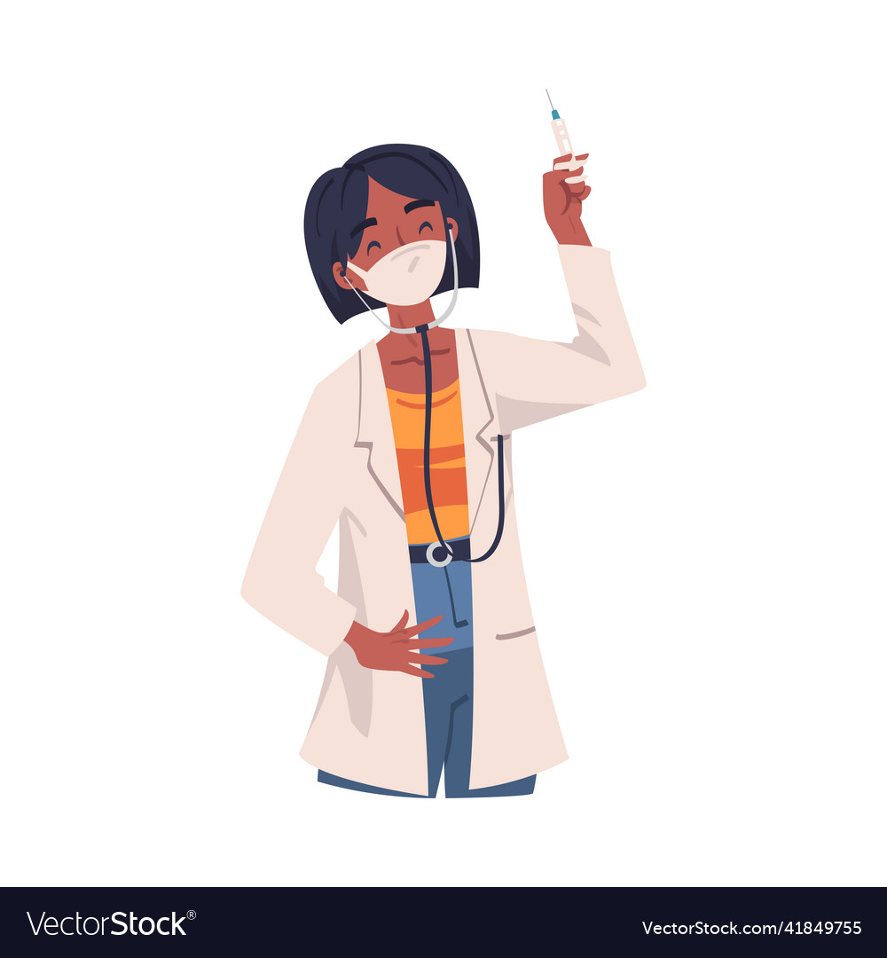 Young woman doctor in white coat with stethoscope Vector Image