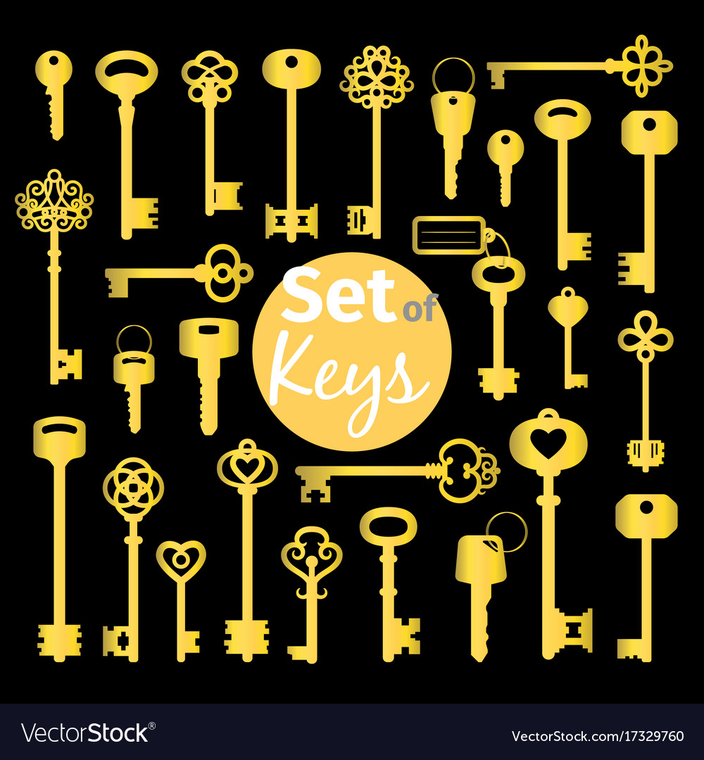 Antique and modern gold keys set