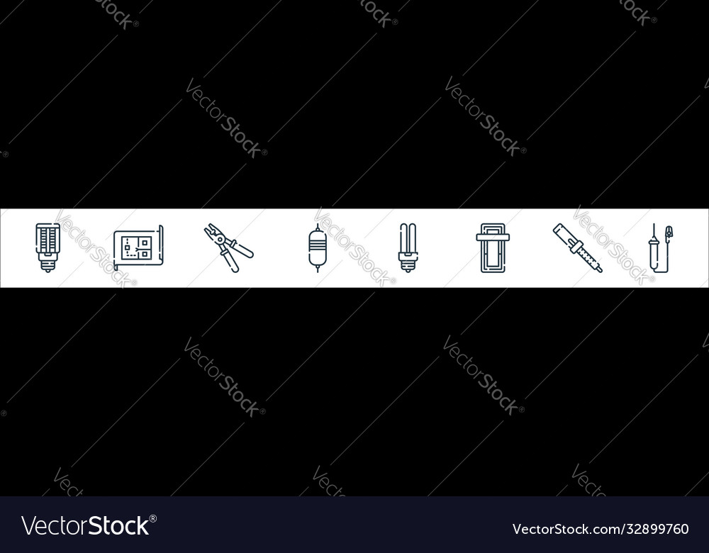 Electrician tools and line icons linear set vector image Electrician tools and line icons linear set