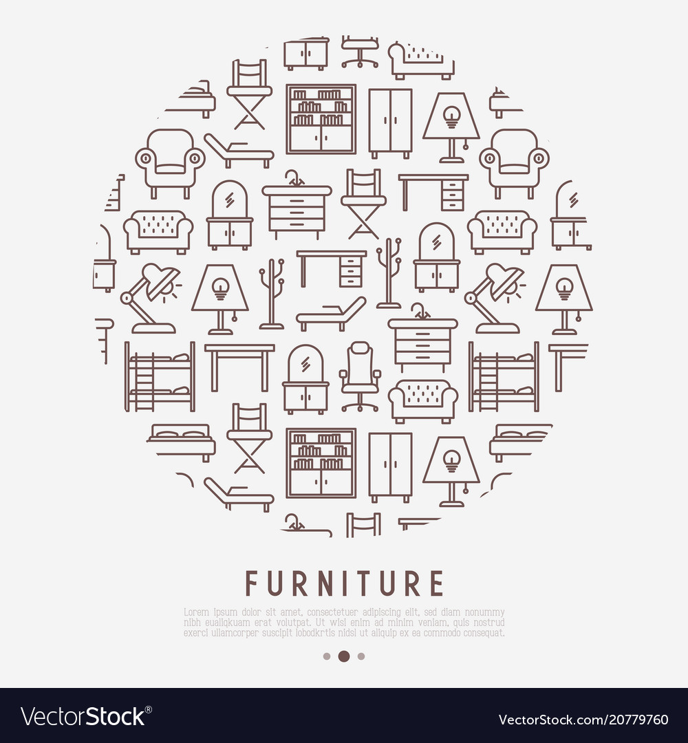 Furniture concept in circle with thin line icons Vector Image