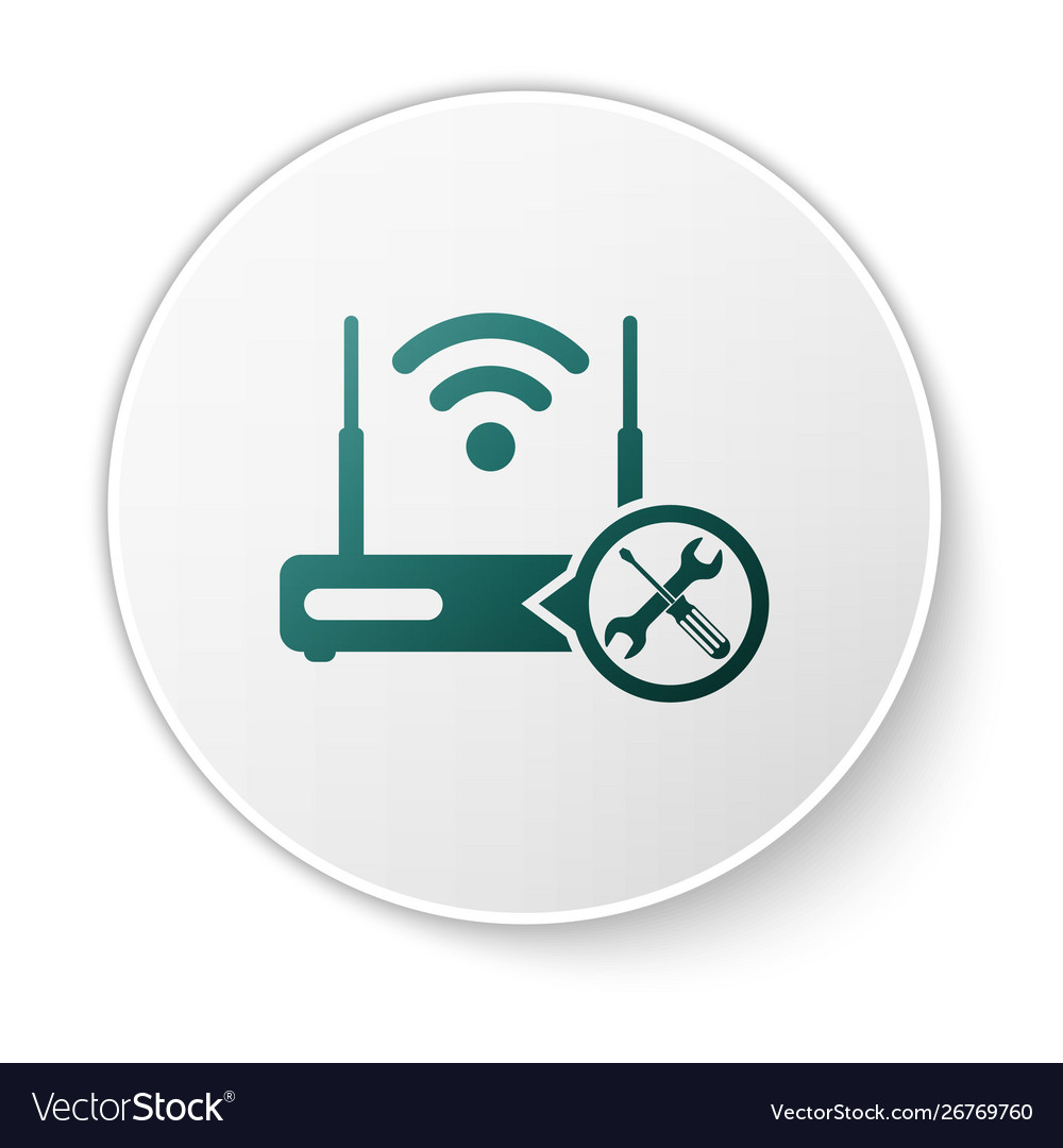 Green router wi-fi with screwdriver and wrench