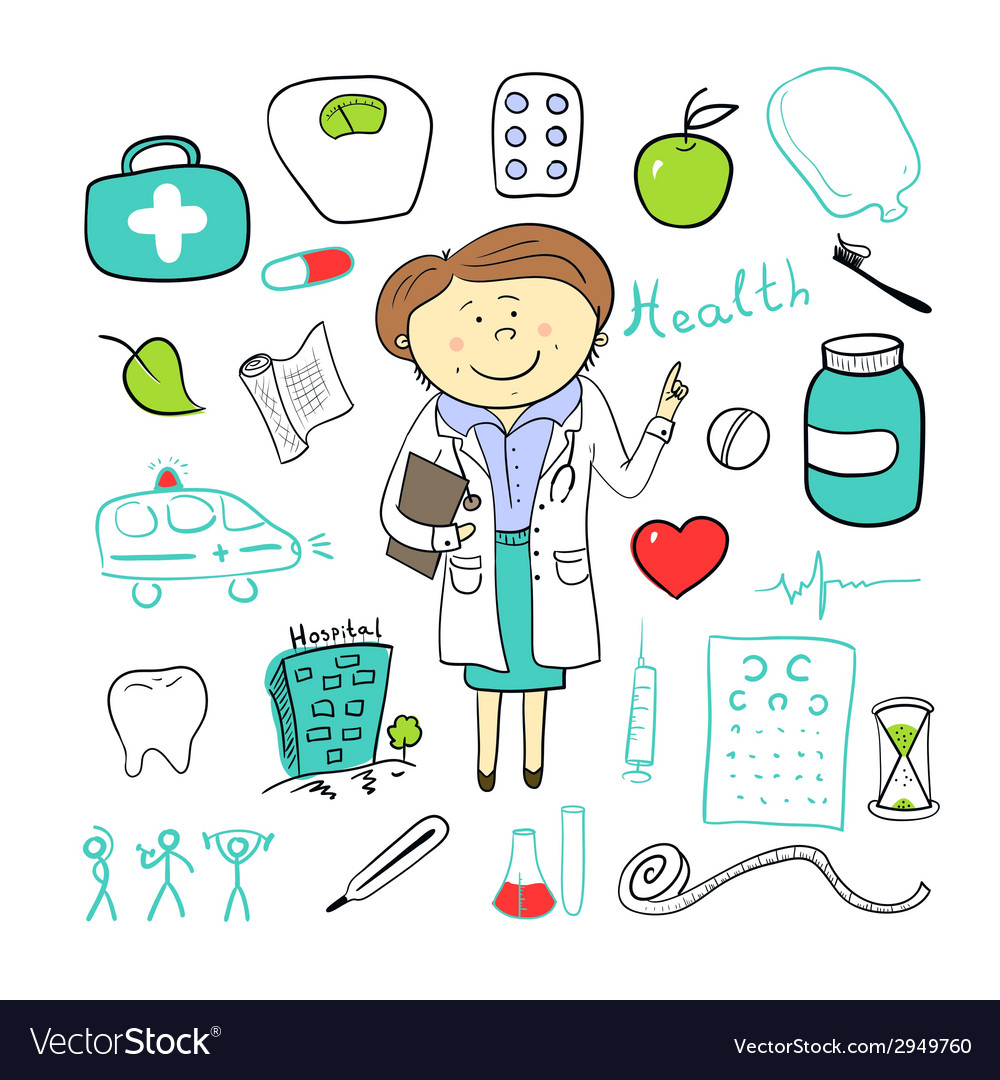 Gesundheit Icons doodle Frau Arzt