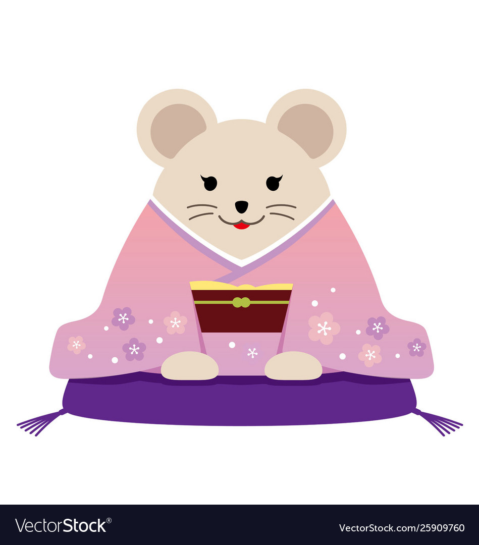 Personified rat dressed in japanese kimono