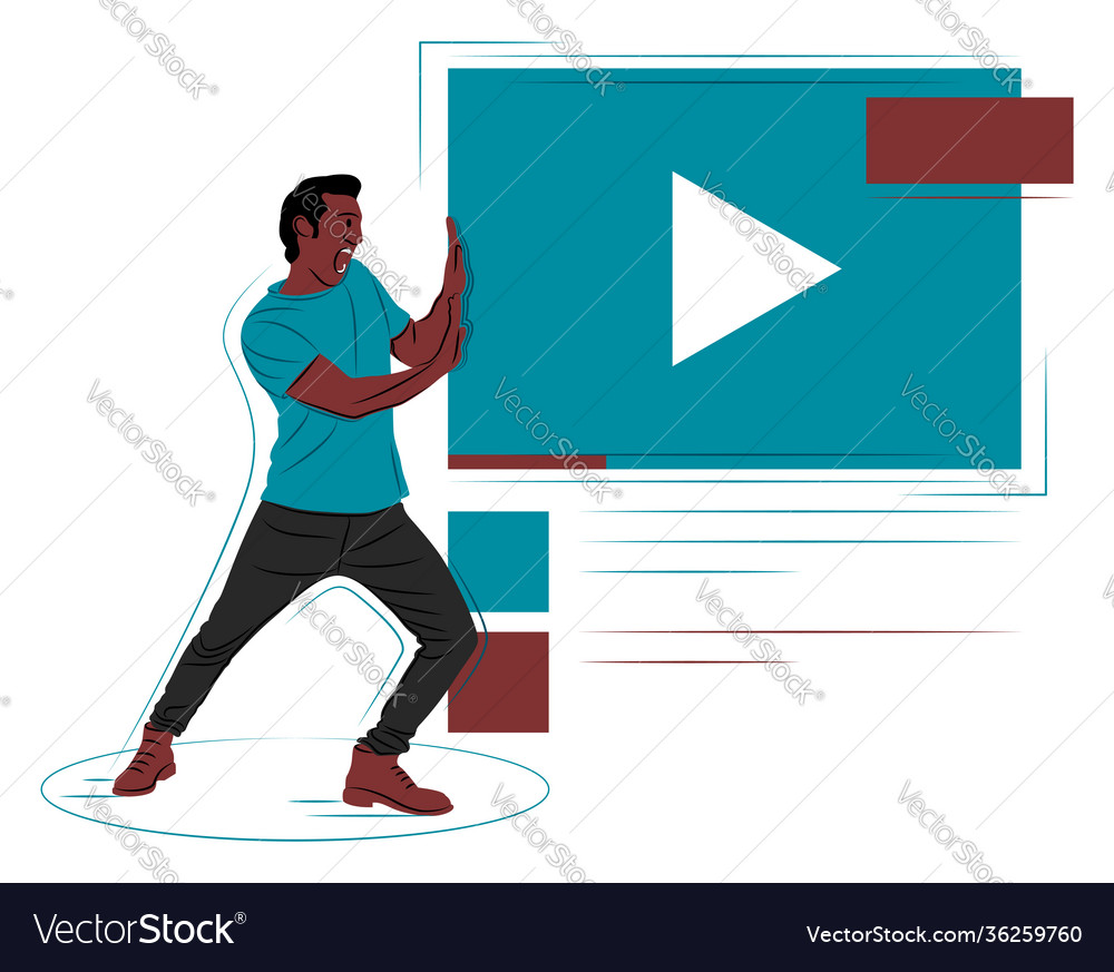 Pushing man in shadow sharp lines style