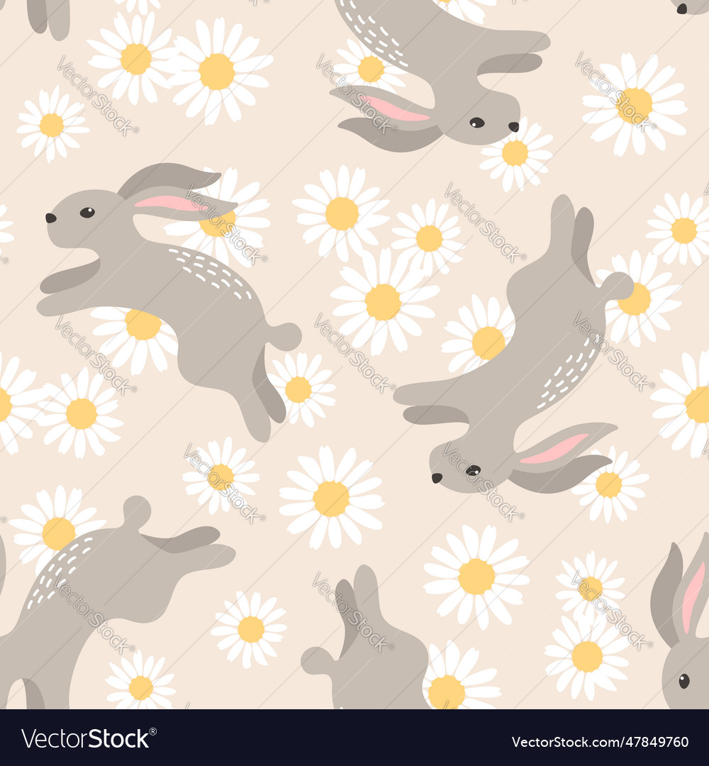 Seamless pattern with bunnies on daisy background vector image Seamless pattern with bunnies on daisy background