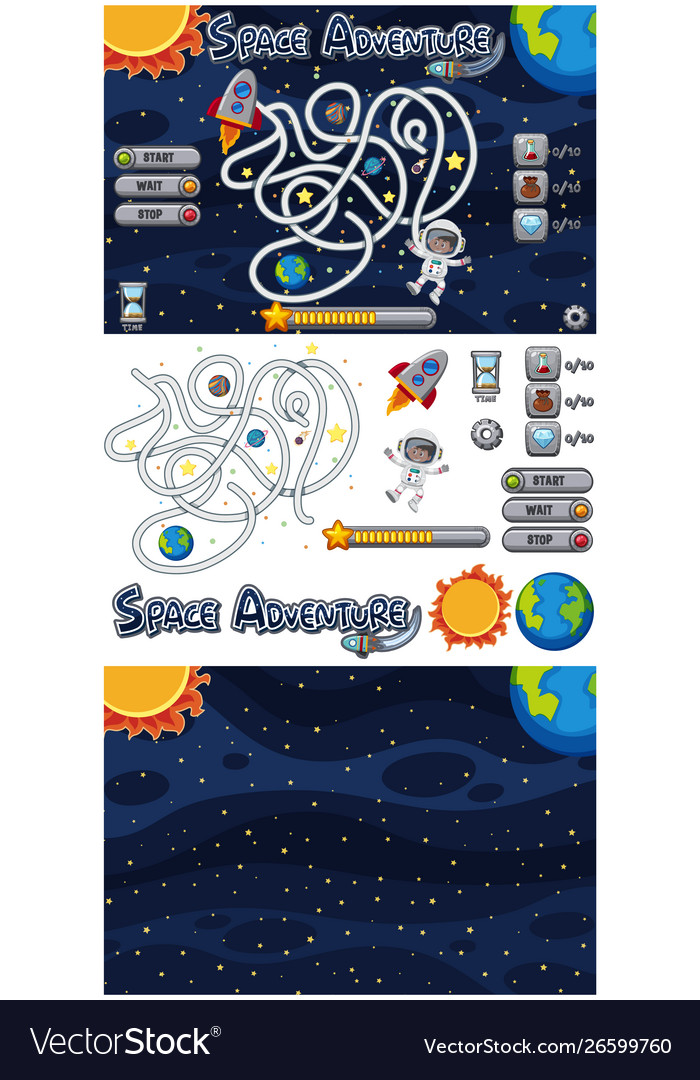 Set game template with galaxy background vector image Set game template with galaxy background