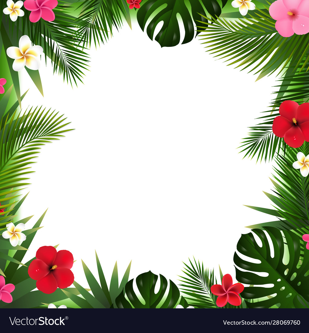 Summer poster with tropical flowers and leaves Vector Image