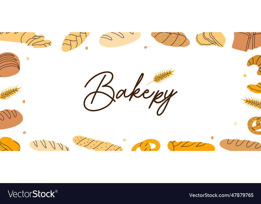 Bakery sketches in horizontal banner breads line