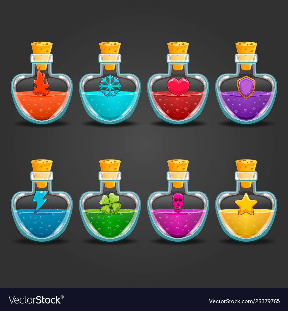 Big set of flasks with different poisons