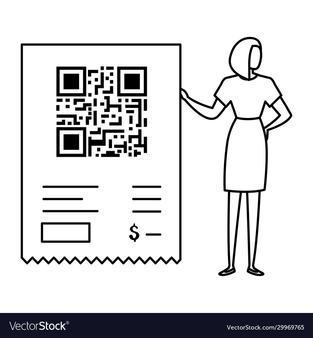 Businesswoman with code qr isolated icon