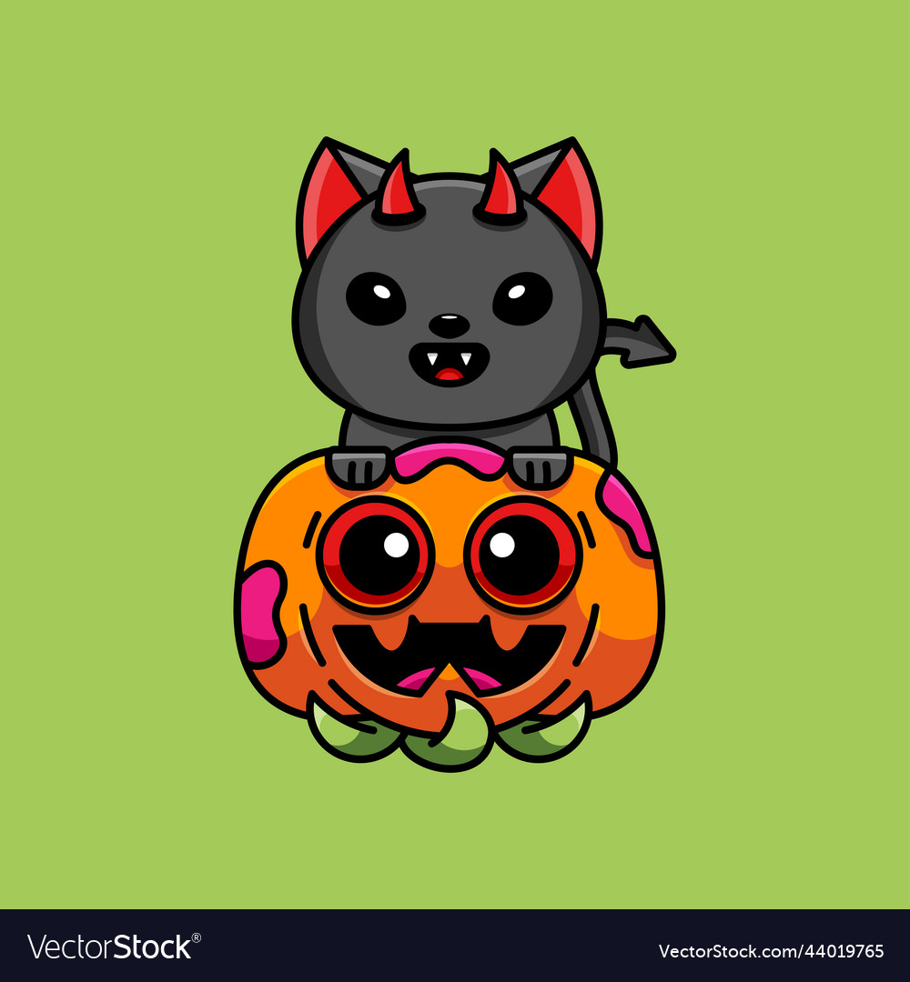 Cute devil cat and pump celebrates halloween Vector Image