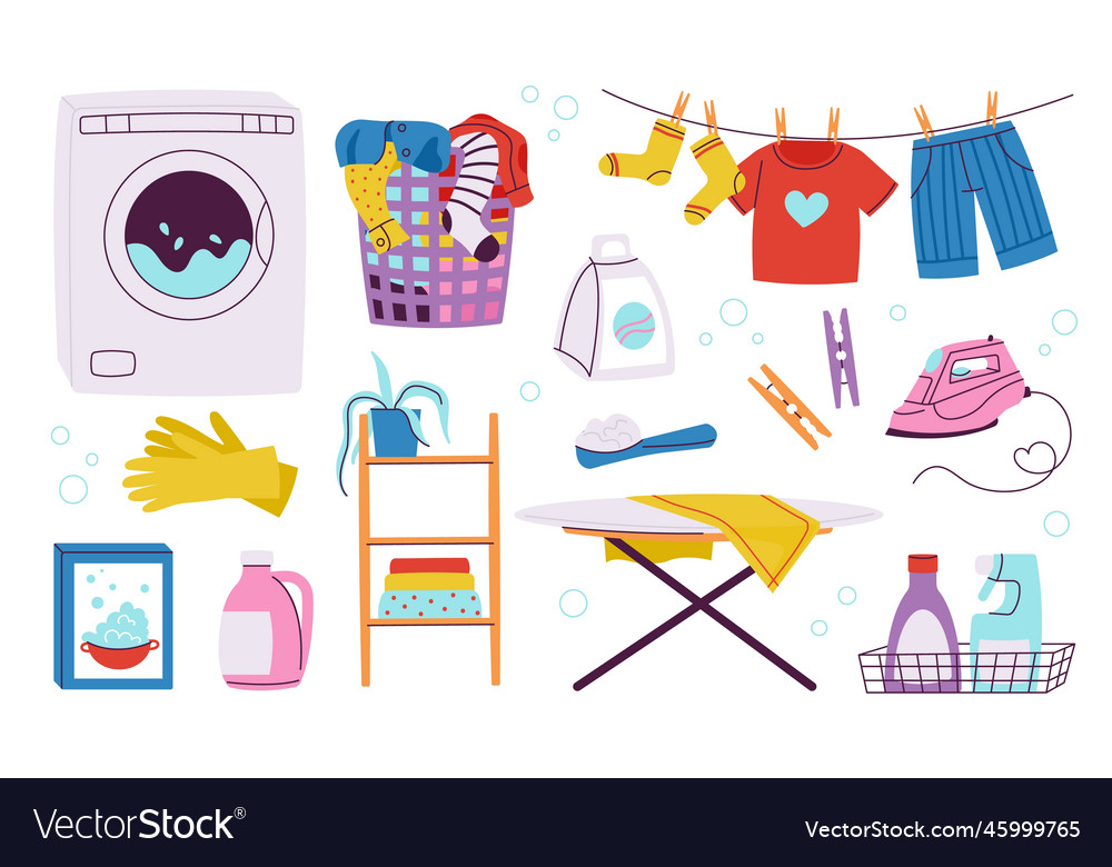 Home laundry elements iron and wash machine Vector Image