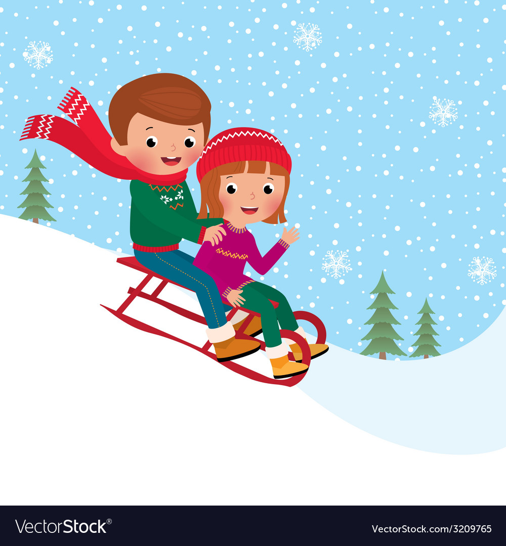 Kids sledding Royalty Free Vector Image - VectorStock