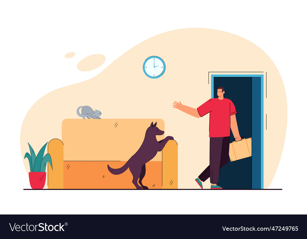 Man leaving house and his pet alone Royalty Free Vector