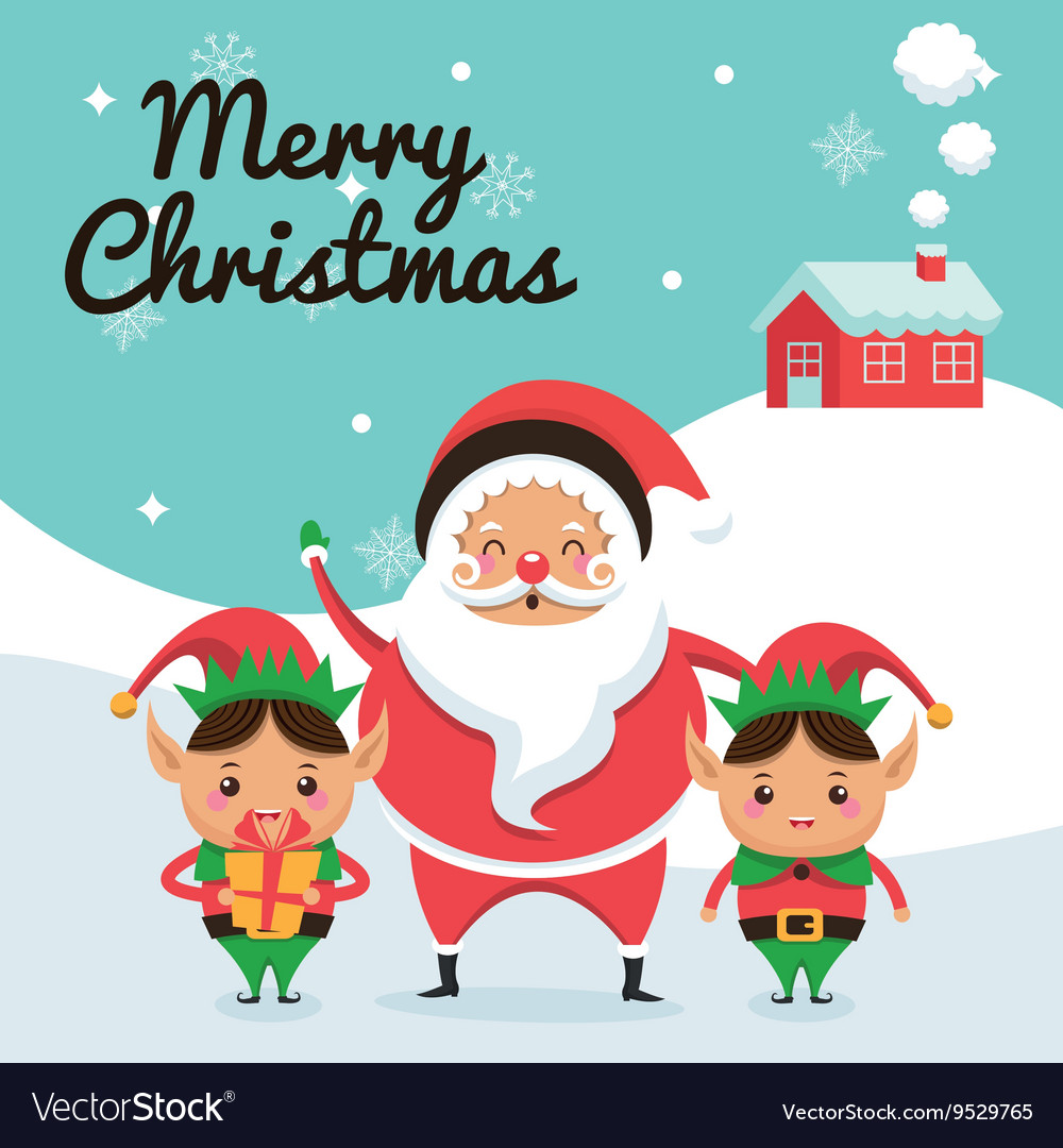 Santa and elf cartoon icon merry christmas Vector Image