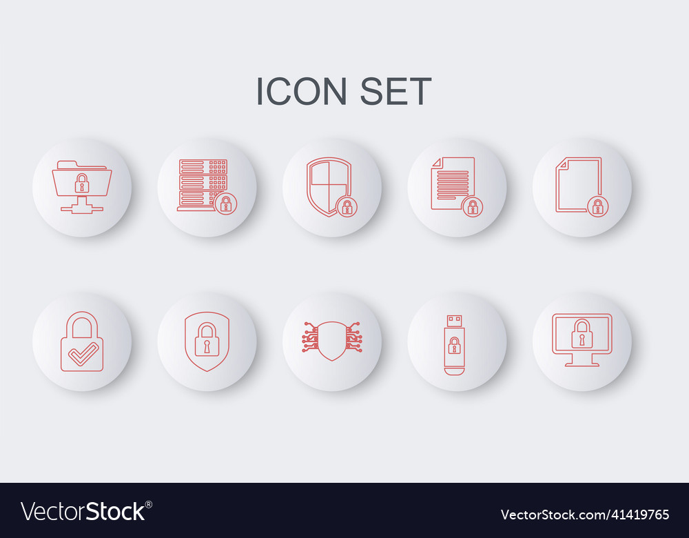Set line lock on monitor and check mark shield vector image Set line lock on monitor and check mark shield