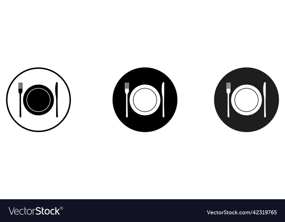 Set of fork and knife icons simple round