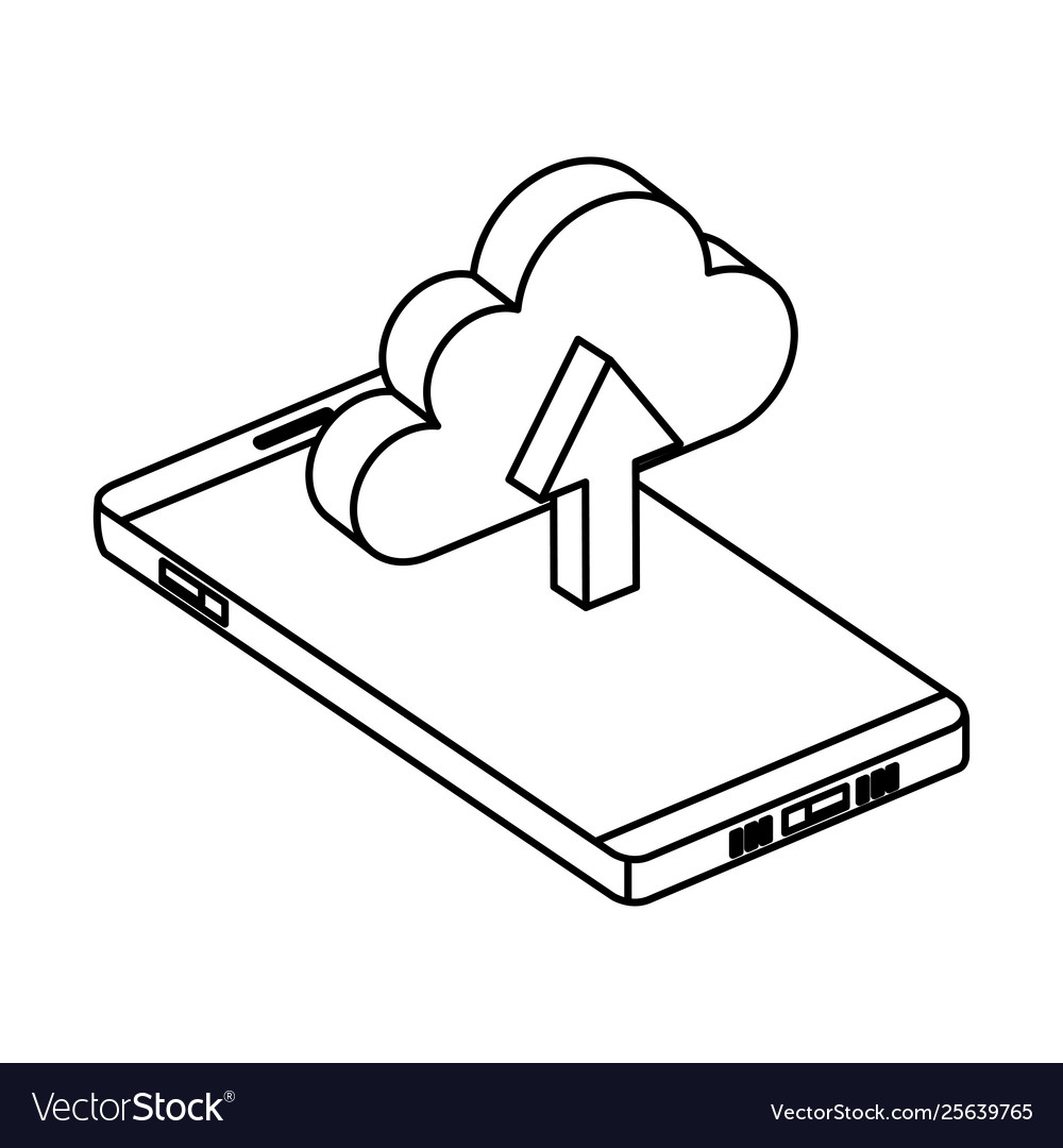 Smartphone with cloud computing and arrow upload vector image Smartphone with cloud computing and arrow upload