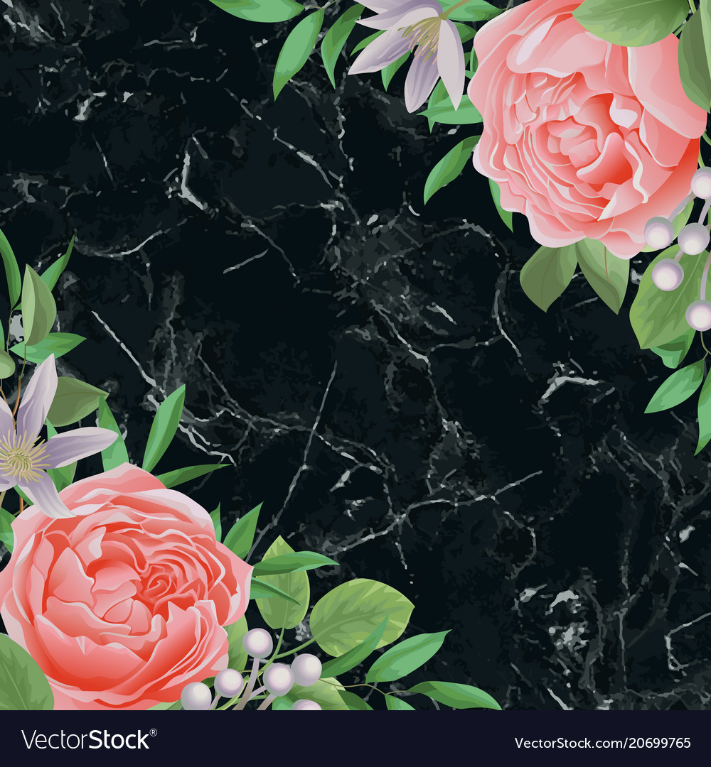template with flowers and greenery on black marble template of flowers