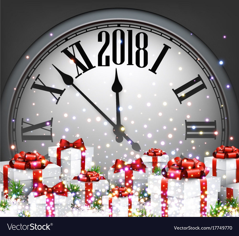 2018 new year background with clock