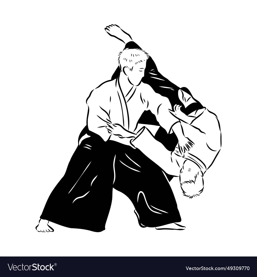 Aikido combat between athletes stylized Royalty Free Vector