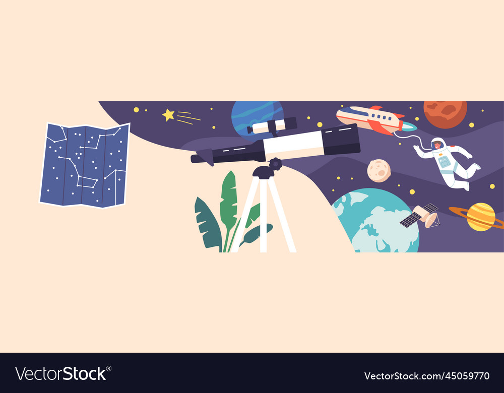 Astronomy science learning concept with telescope vector image Astronomy science learning concept with telescope