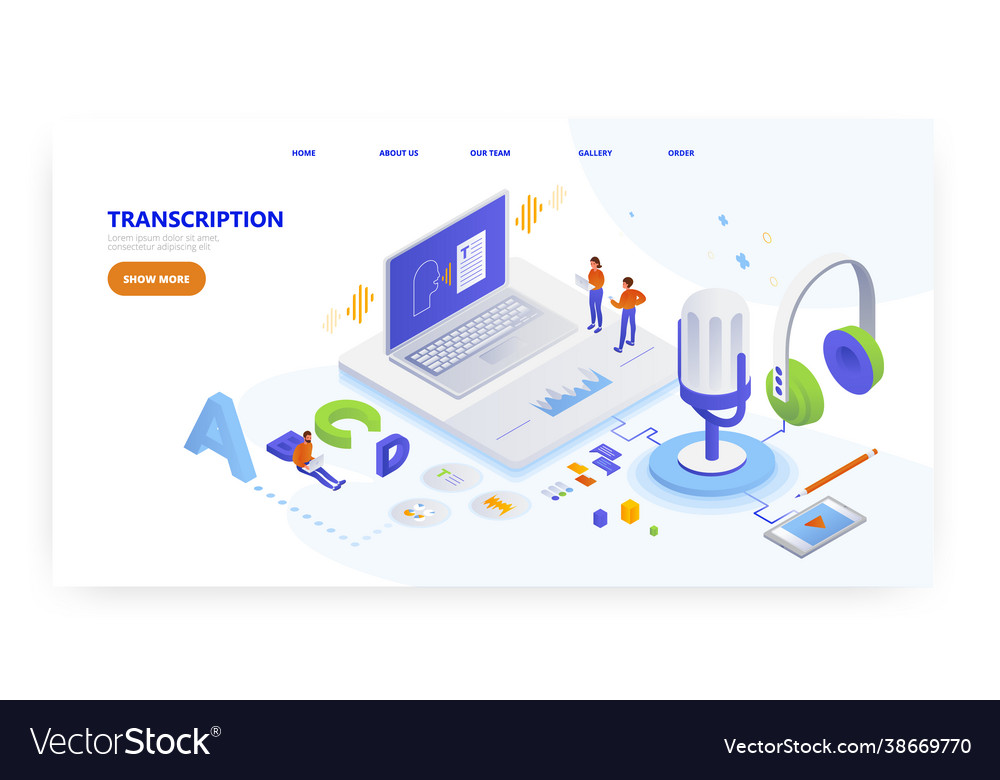 Audio transcription landing page design website