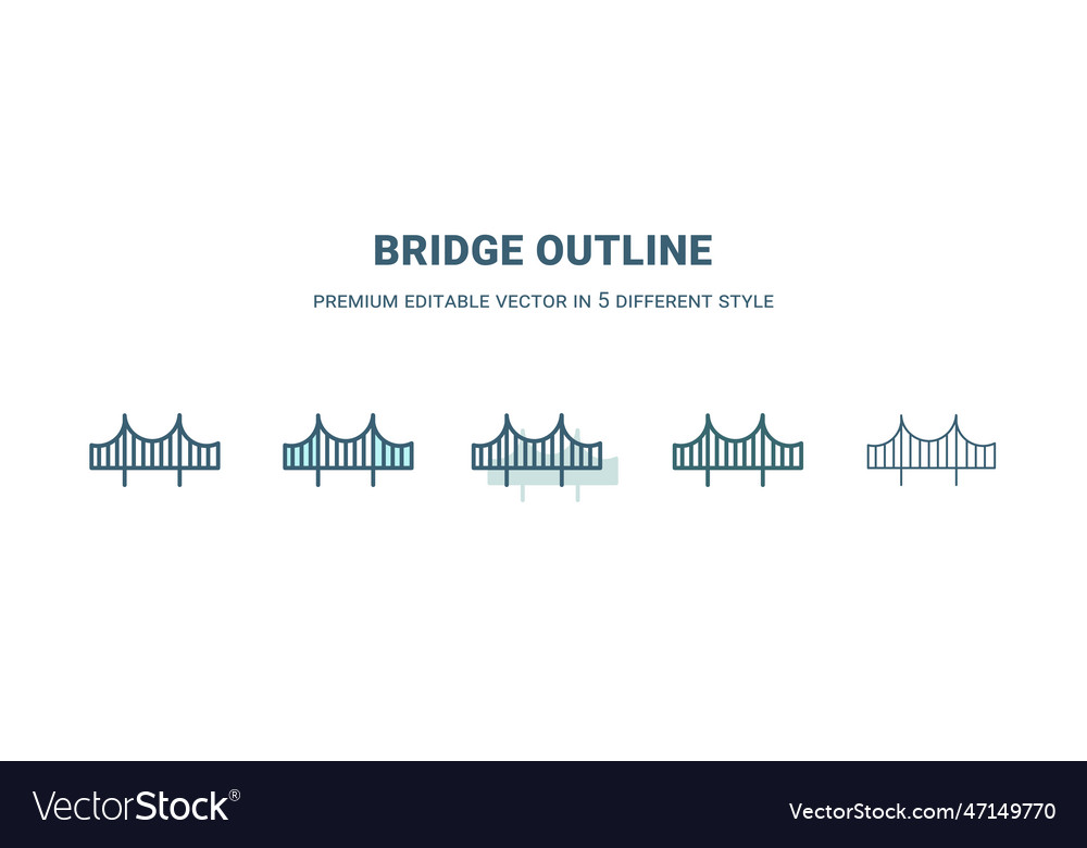 Bridge outline icon in 5 different style vector image Bridge outline icon in 5 different style
