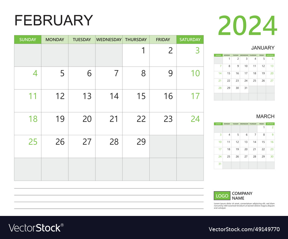 February 2024 year calendar planner Royalty Free Vector