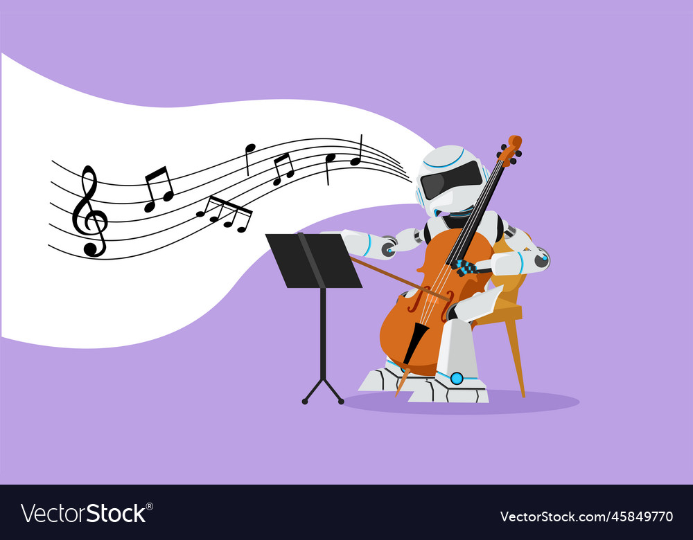 Flat cartoon style drawing robot musician playing