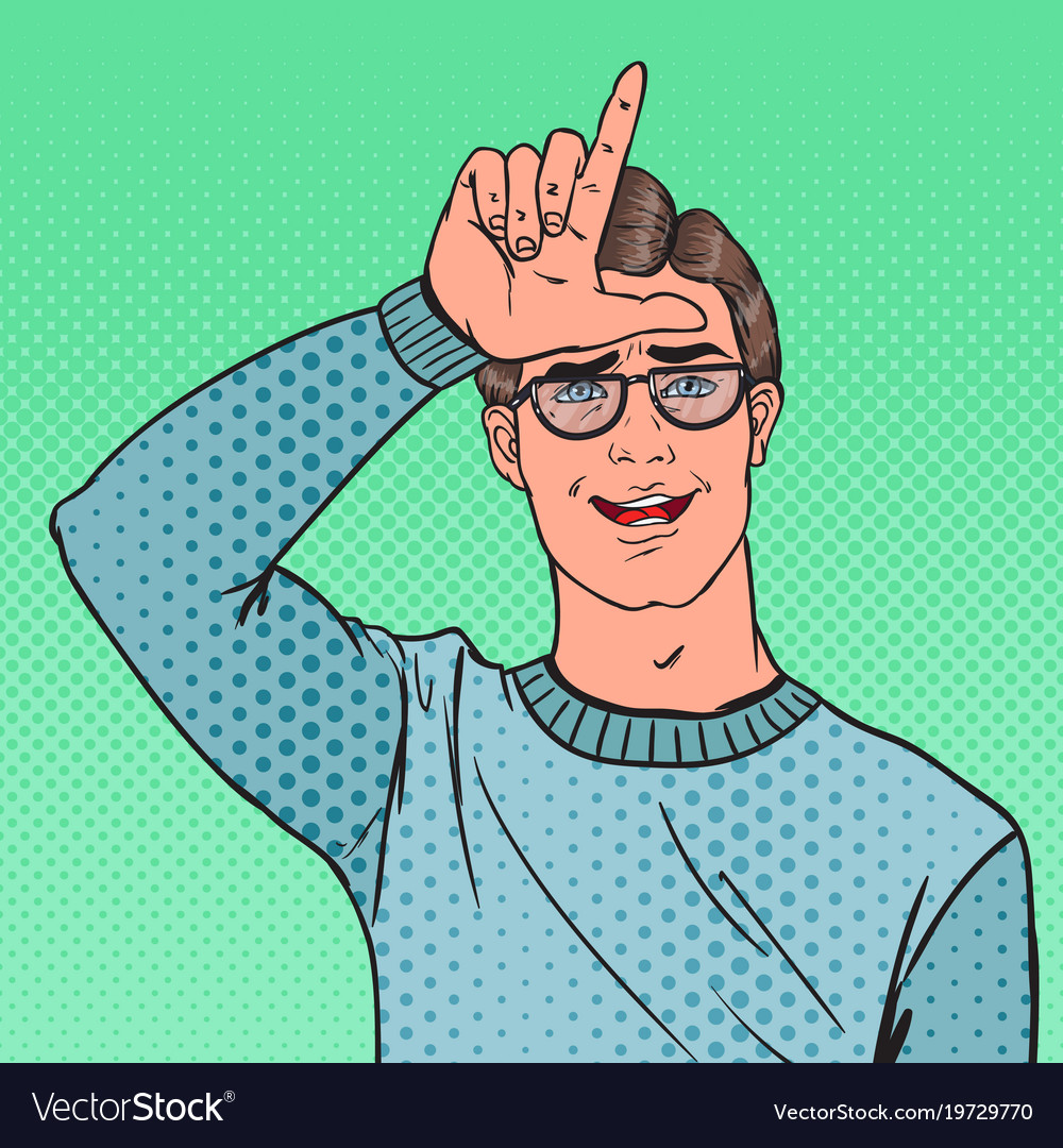 pop-art-portrait-of-man-showing-loser-sign-vector-image