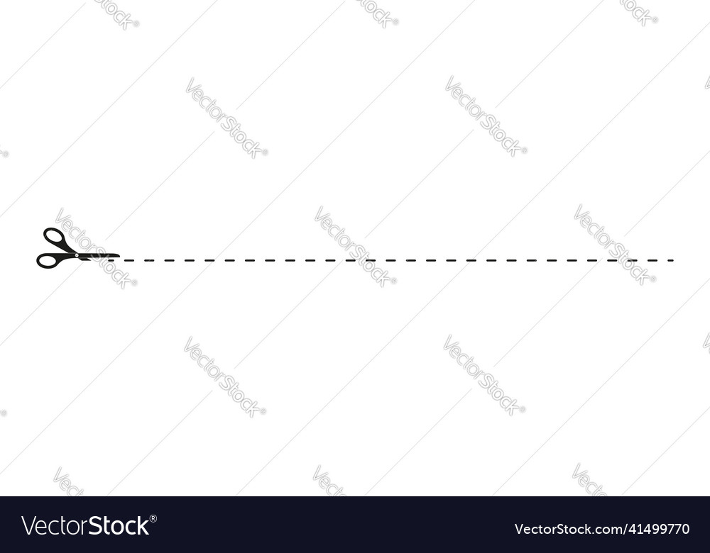 Scissors with dotted cut here line outline icon