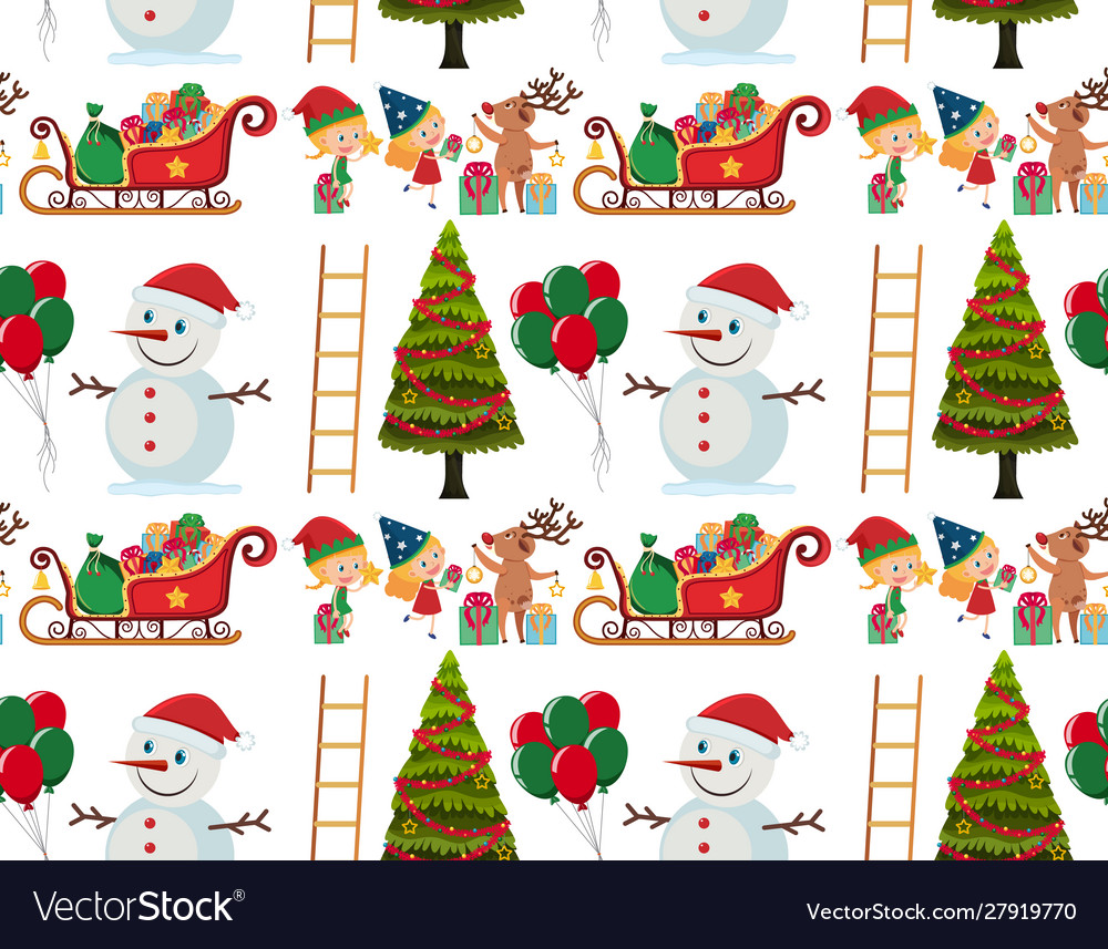 Seamless background design with snowman and tree vector image Seamless background design with snowman and tree
