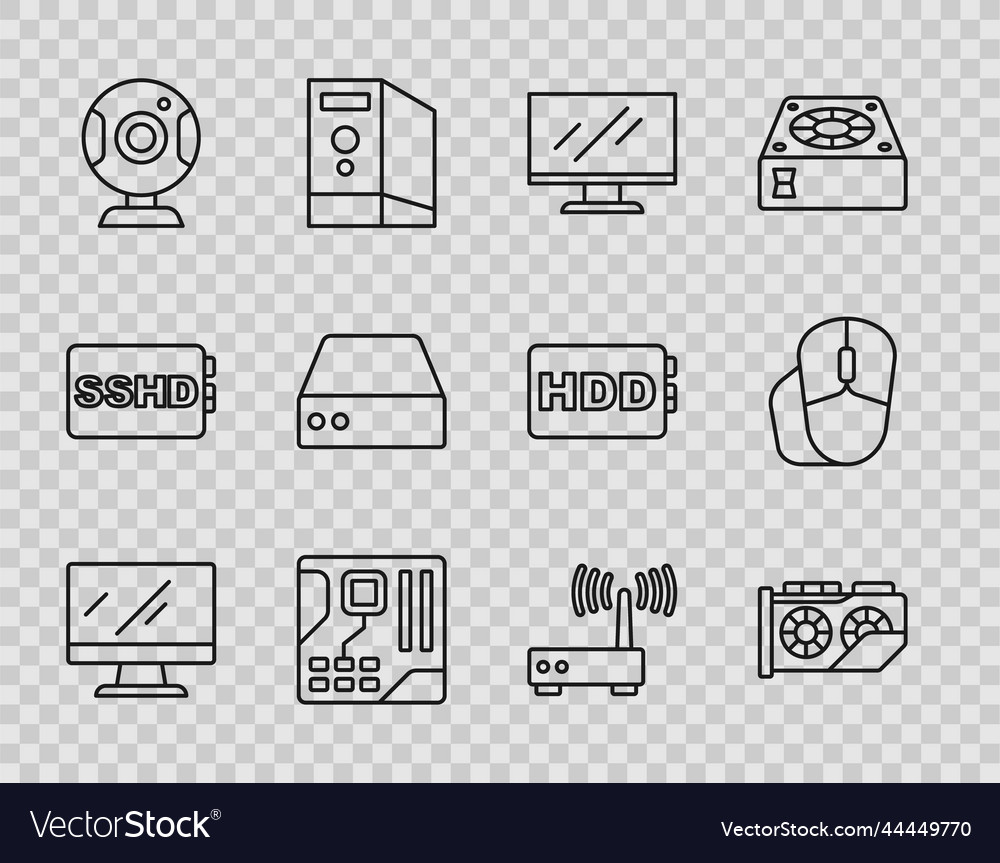 Set line computer monitor screen video graphic vector image Set line computer monitor screen video graphic