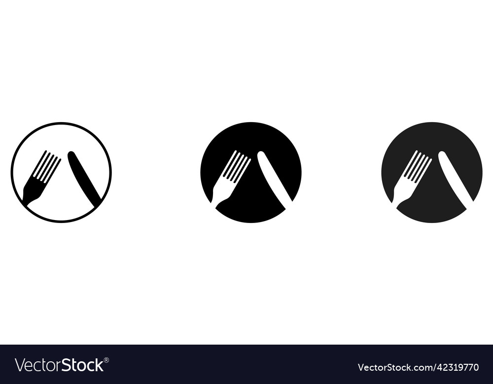 Set of fork and knife icons simple round