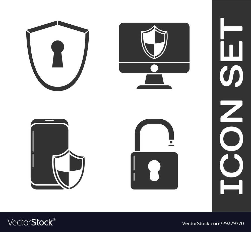 Set open padlock shield with keyhole vector image Set open padlock shield with keyhole