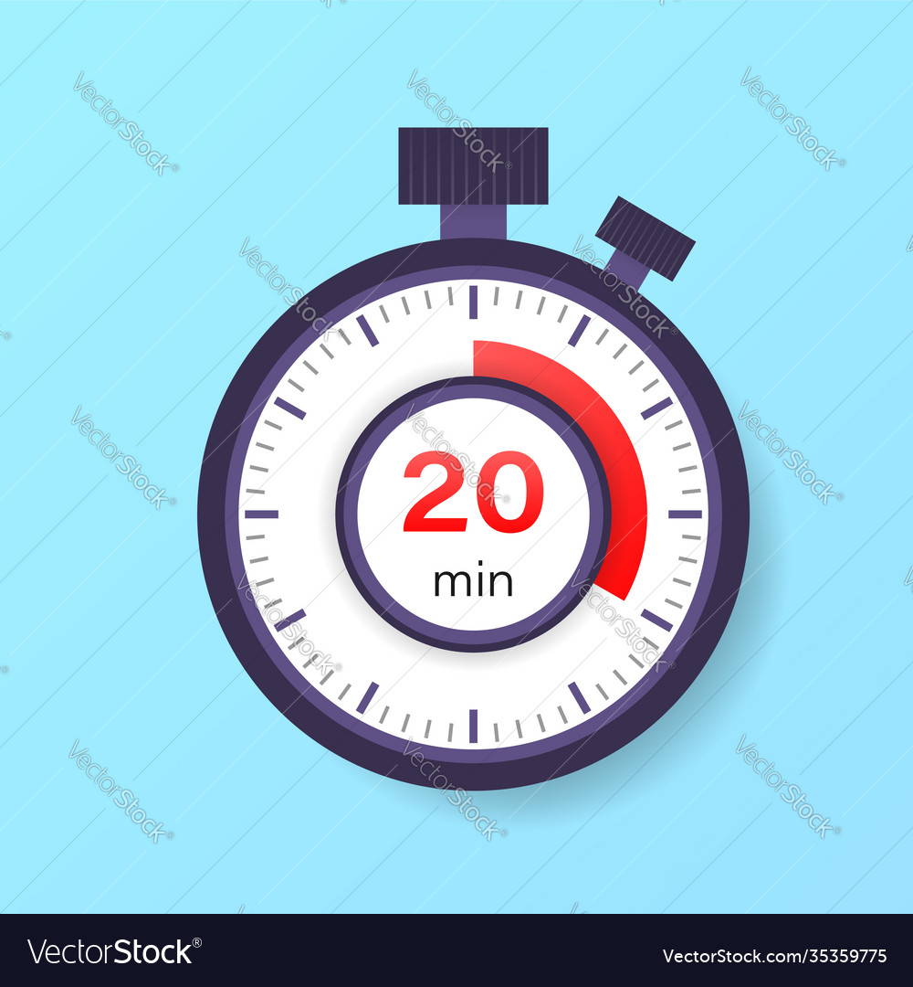 20 minutes timer stopwatch icon in flat style vector image 20 minutes timer stopwatch icon in flat style