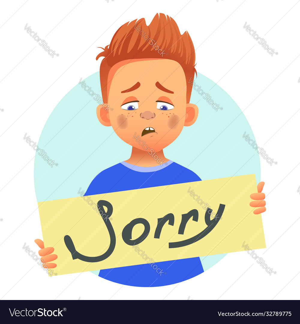 Boy with word sorry Royalty Free Vector Image - VectorStock