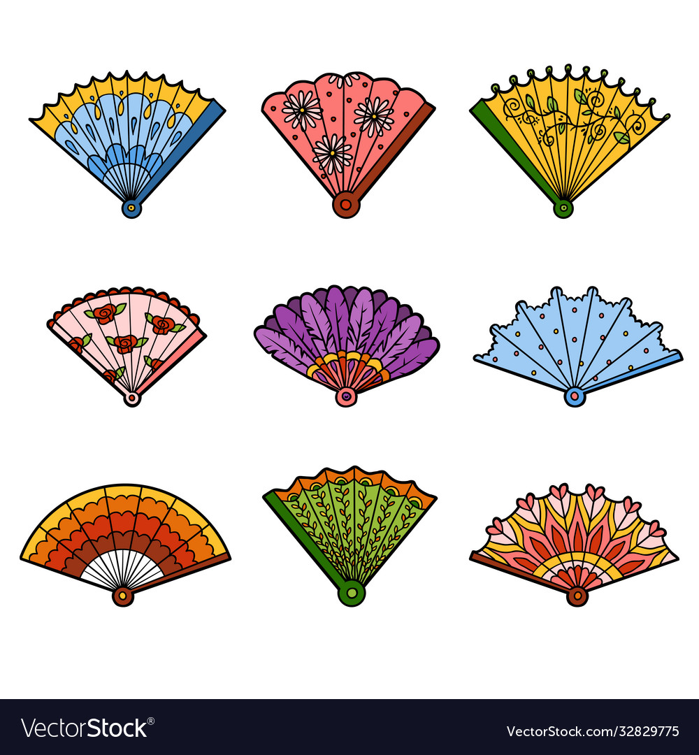 Colorful set fans cartoon collection