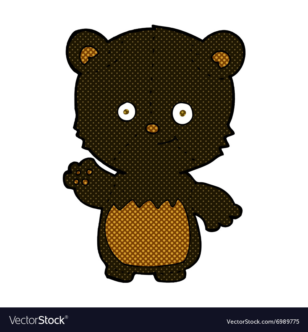 Comic Cartoon Black Bear Cub Waving Royalty Free Vector