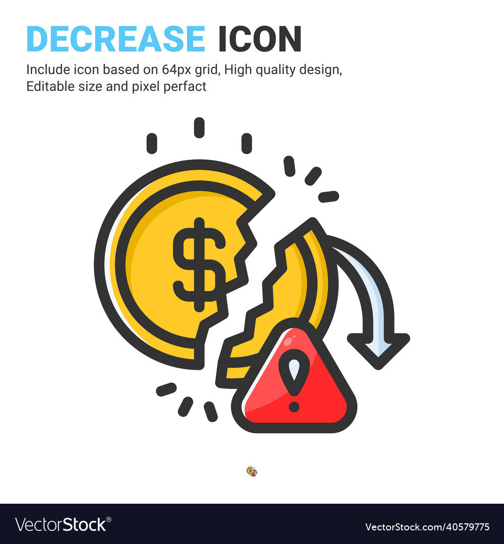 Decrease icon with outline color style isolated vector image Decrease icon with outline color style isolated