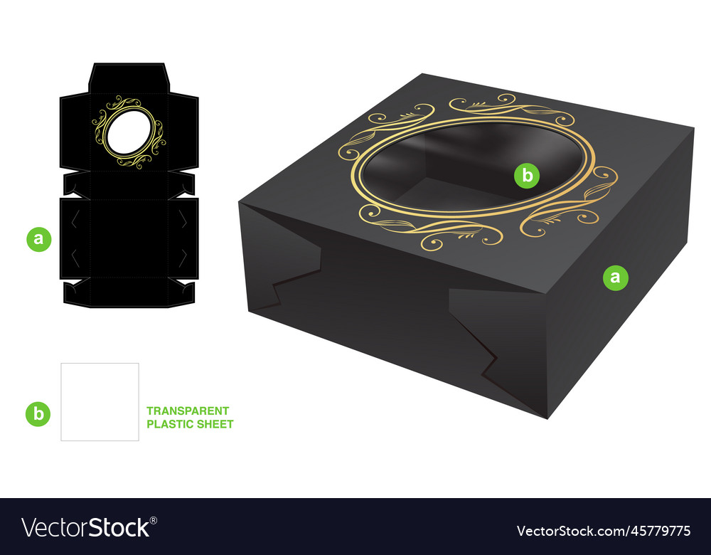 Folding cake box with ellipse frame window on top Vector Image Folding cake box with ellipse frame window on top
