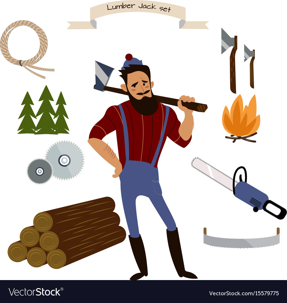 Lumberjack timber and woodworking tools