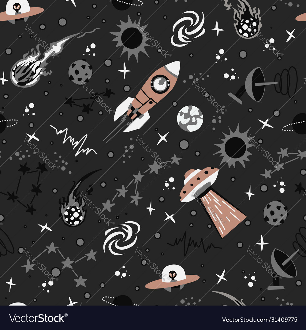 Seamless background with spaceships and stars