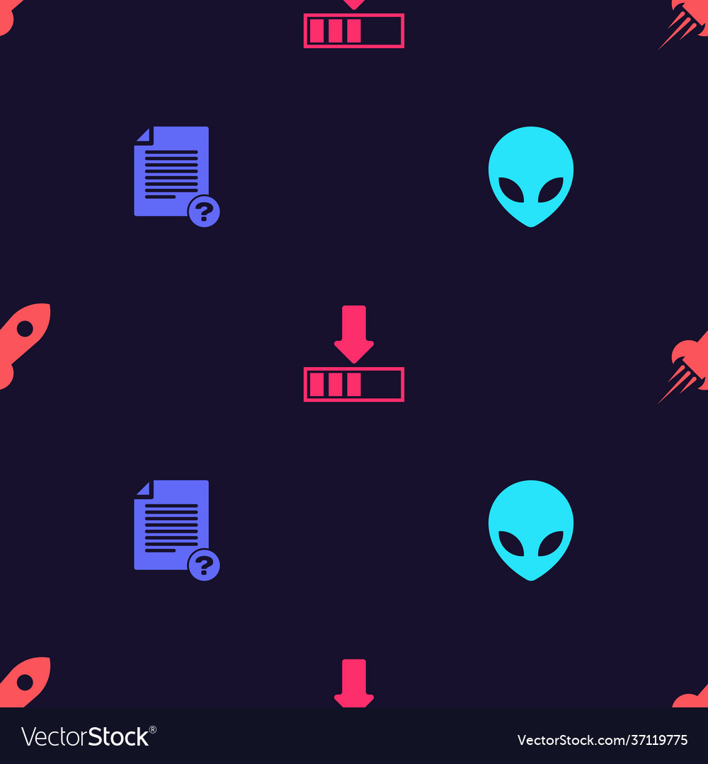 Set alien unknown document loading and rocket vector image Set alien unknown document loading and rocket