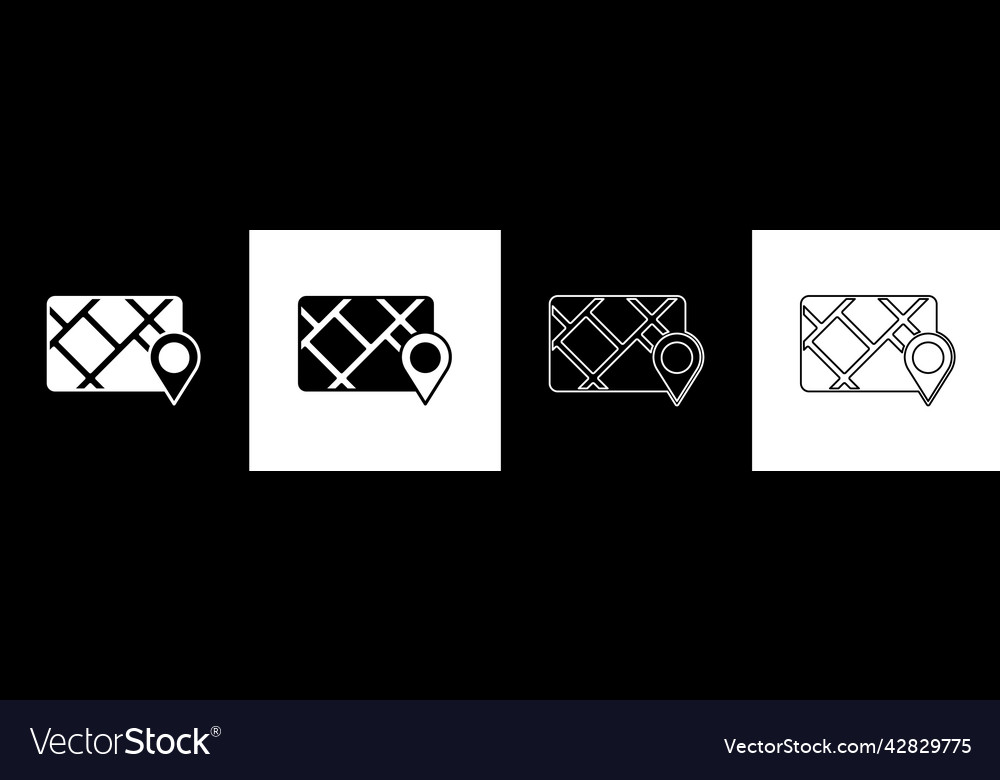 Set gps device with map icon isolated on black Vector Image Set gps device with map icon isolated on black