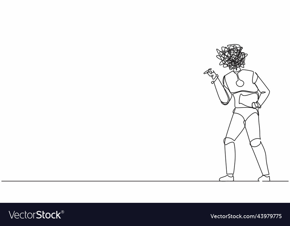 Single one line drawing robot with round Vector Image Single one line drawing robot with round