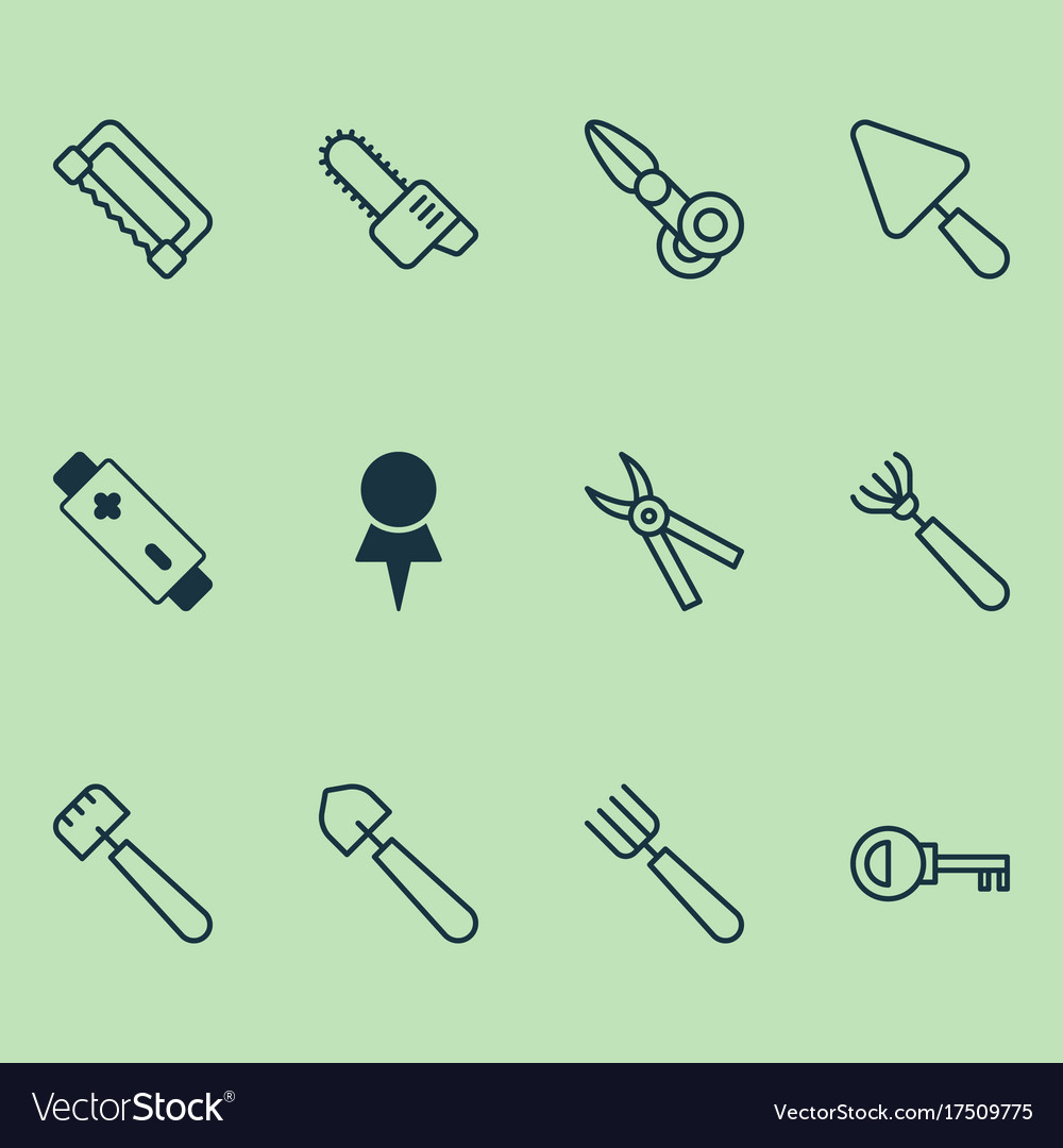 Tools icons set collection of garden fork harrow