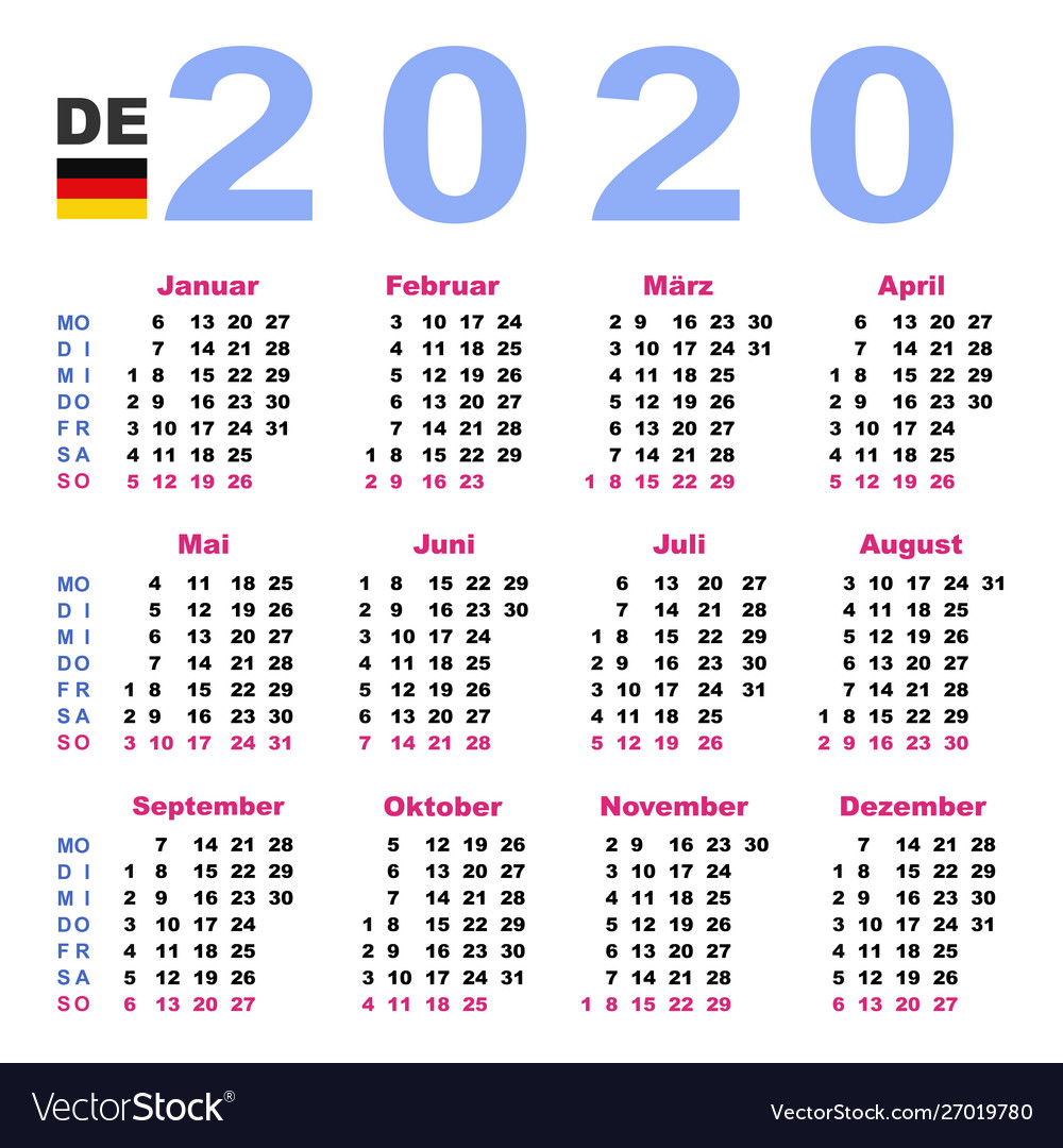 2020 Calendar - German (Monday Start)