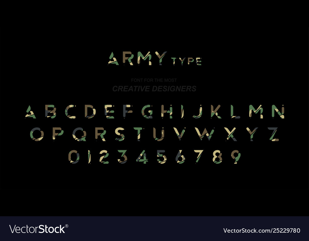 Army original font a set letters and numbers vector image Army original font a set letters and numbers